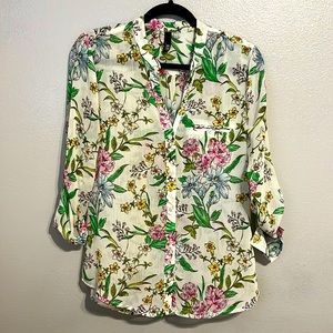 Beautiful KUT from the kloth floral semi-sheer blouse.